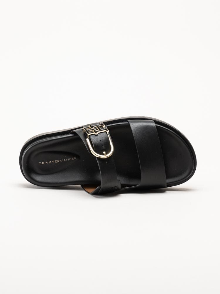 Tommy Hilfiger - Leather Sporty Mule - Svarta slip-in sandaler i skinn