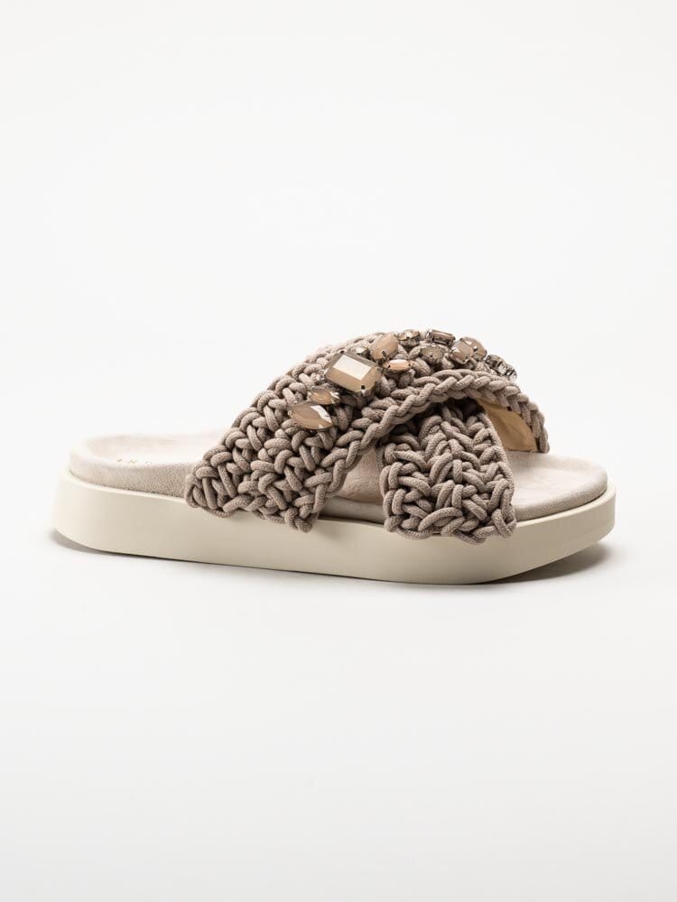 Inuikii - Woven Stones - Beige slip in sandaler i grovt virkad textil