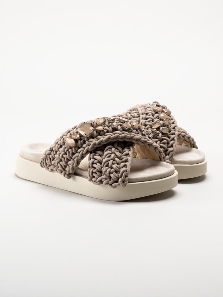 Inuikii - Woven Stones - Beige slip in sandaler i grovt virkad textil