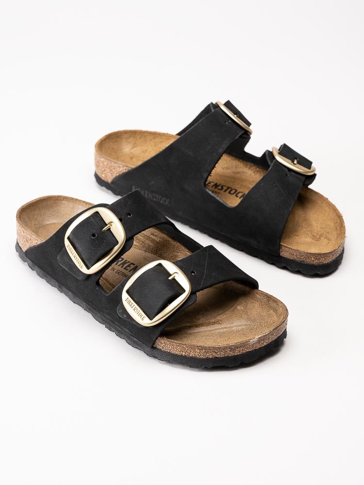 Birkenstock - Arizona Big Buckle nubuck - Svarta slip in sandaler i nubuck