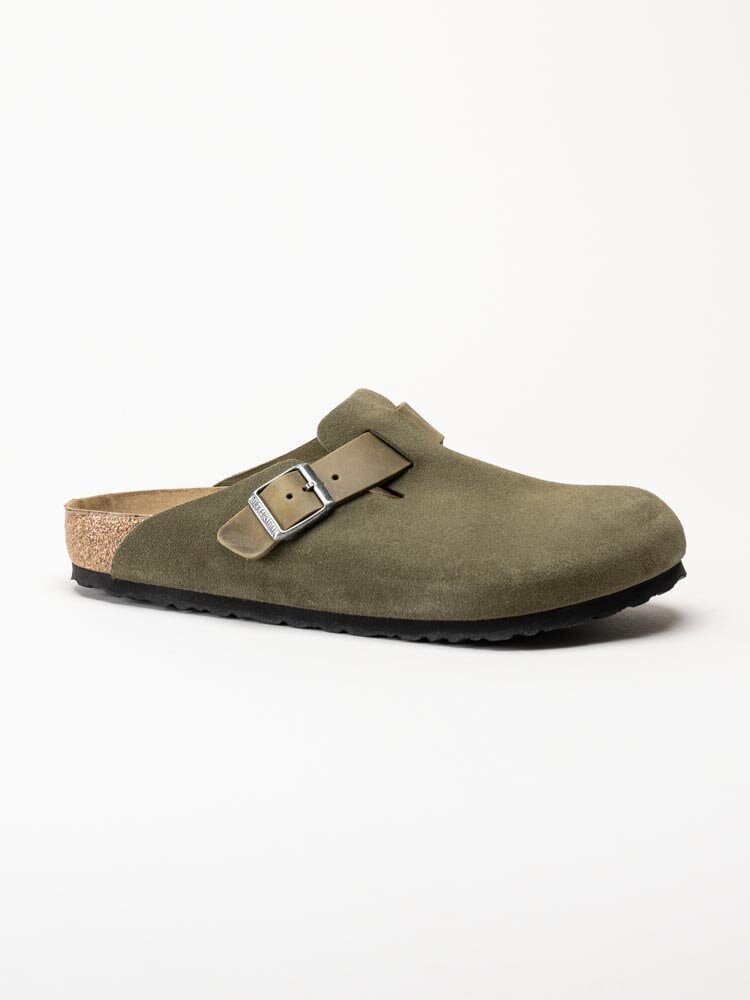 Birkenstock - Boston Regular - Gröna slip-in sandaler i mocka