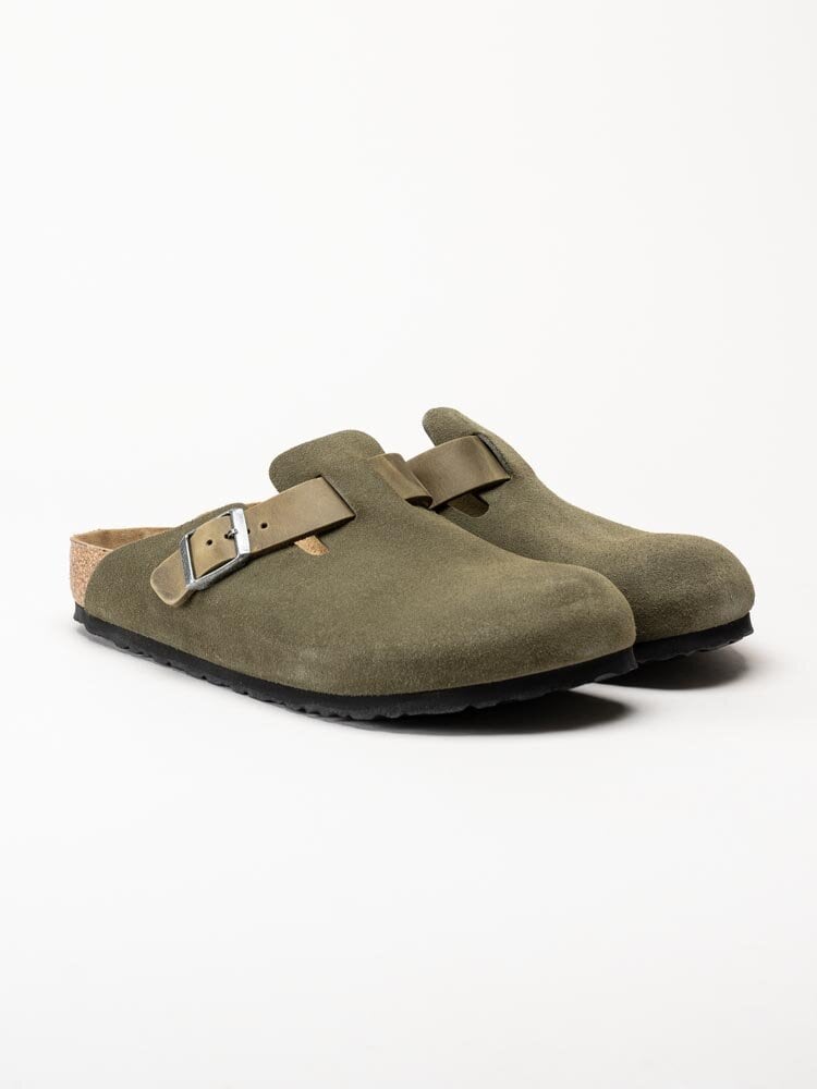 Birkenstock - Boston Regular - Gröna slip-in sandaler i mocka