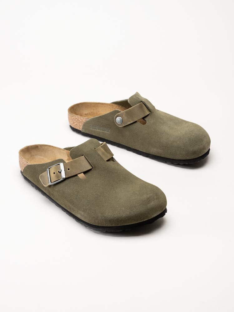 Birkenstock - Boston Regular - Gröna slip-in sandaler i mocka
