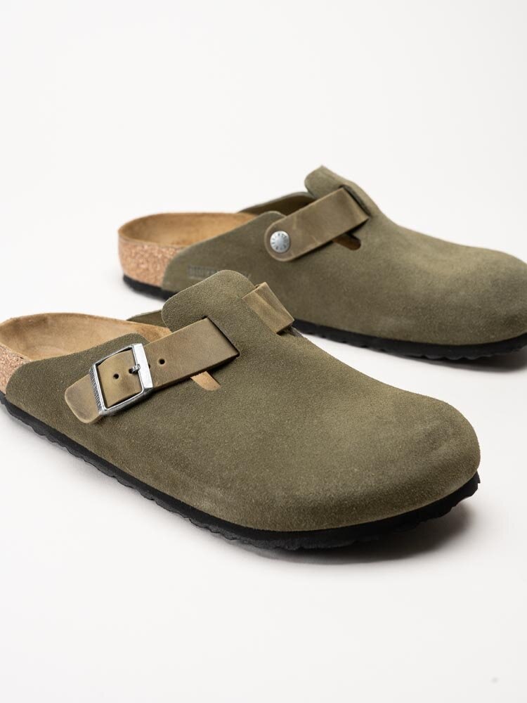 Birkenstock - Boston Regular - Gröna slip-in sandaler i mocka