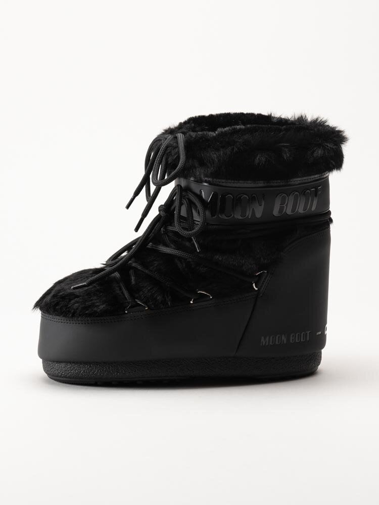 Moon Boot - Icon Low Faux Fur - Svarta vinterboots med fuskpäls