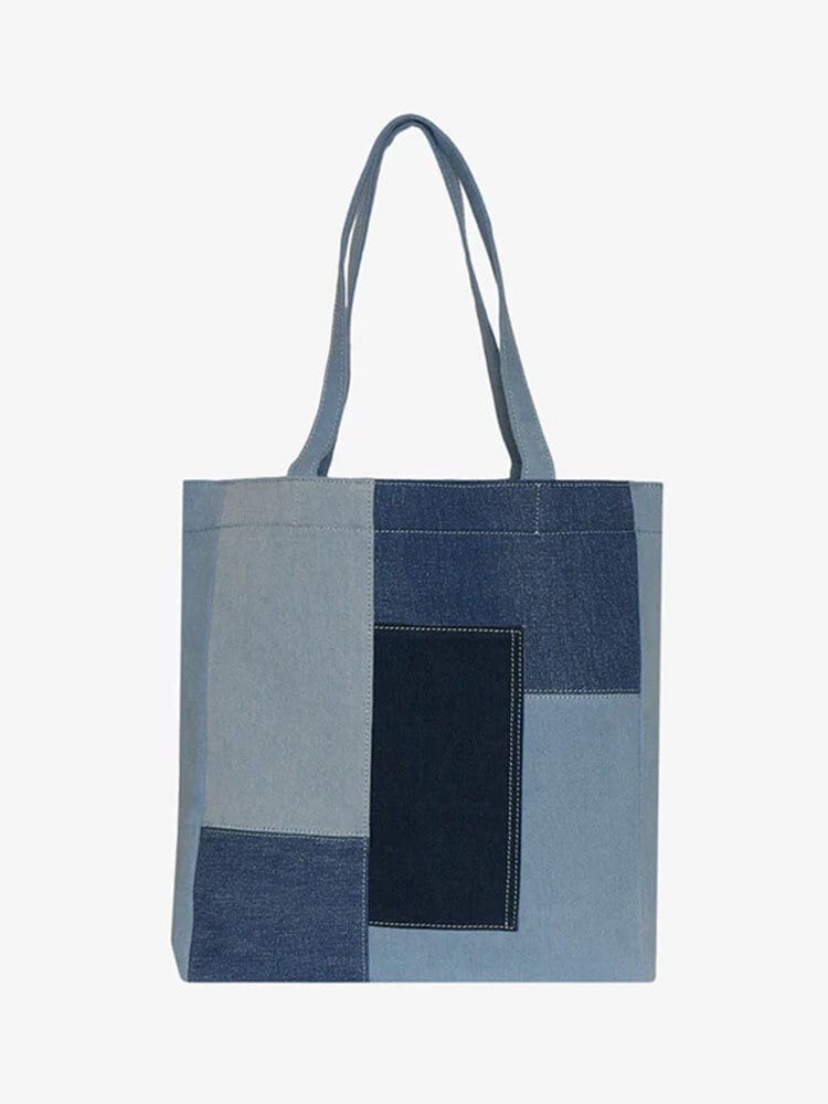 Noella - Norri - Blå tote med patchwork i jeanstyg