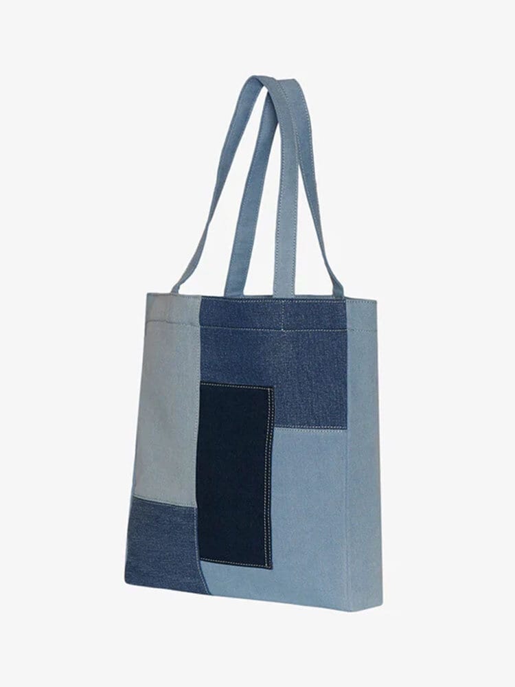 Noella - Norri - Blå tote med patchwork i jeanstyg