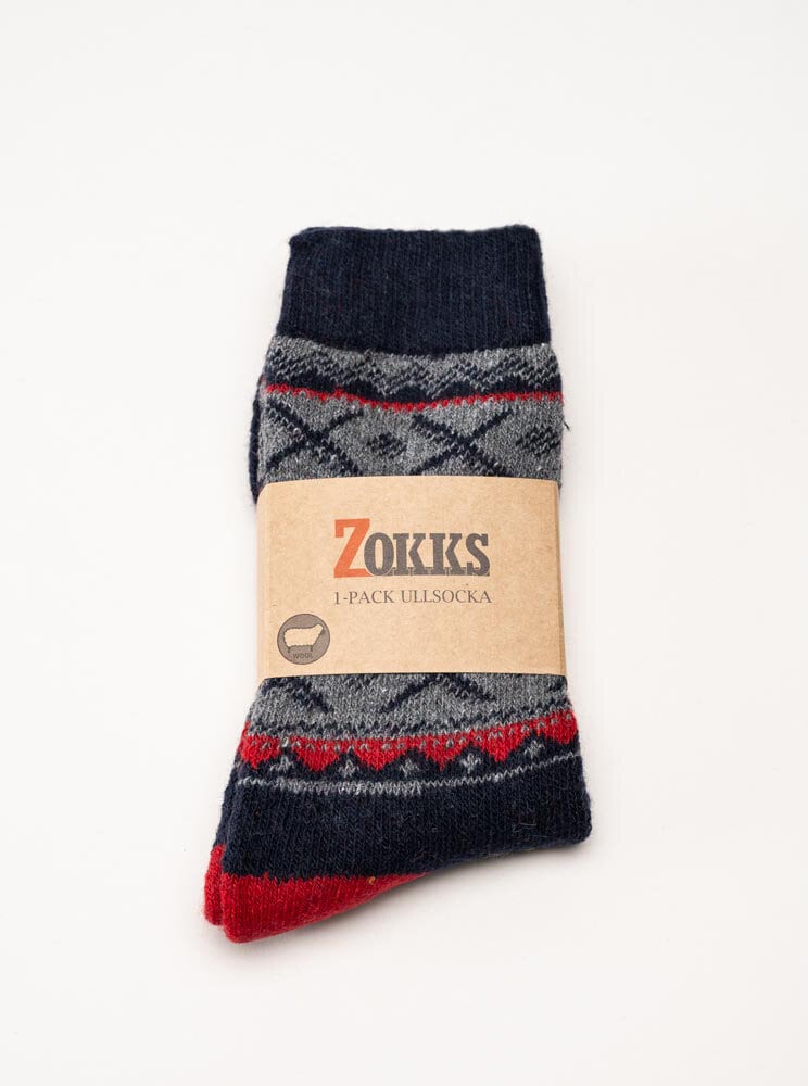 Zokks - Wool 1-pack - Blå/Grå/Röda ullstrumpor