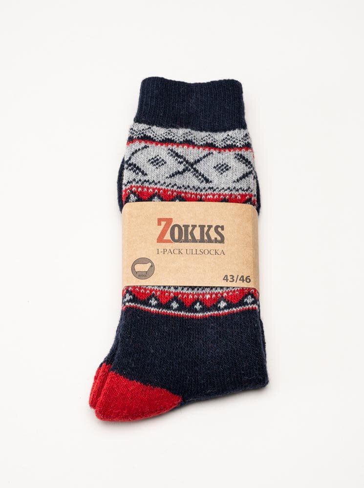 Zokks - Wool 1-pack - Blå/Grå/Röda ullstrumpor