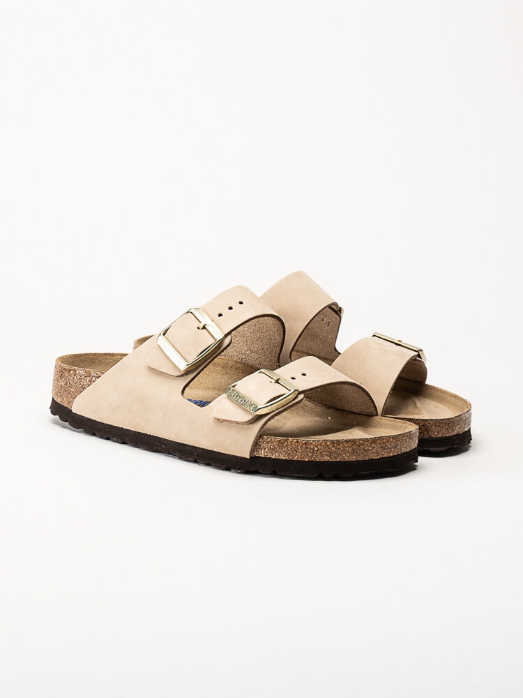 Birkenstock - Arizona Narrow SFB - Beige slip in sandaler i nubuck